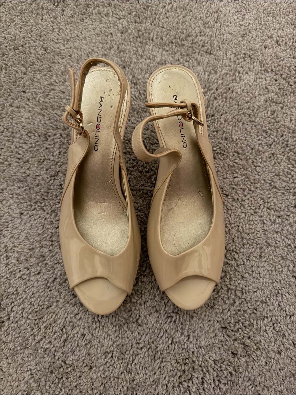 Bandolino Nude Patent Peep-Toe Slingback Heels